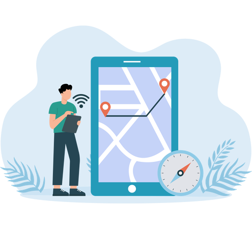 Man working on navigation map  Illustration