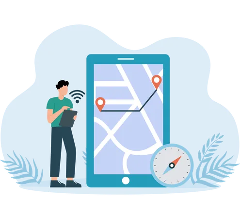 Man working on navigation map  Illustration