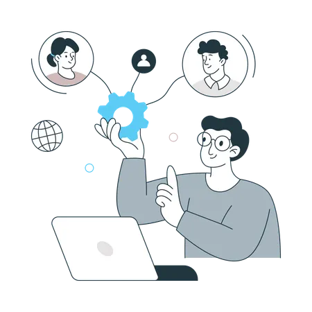 Man working on Network Management  Illustration