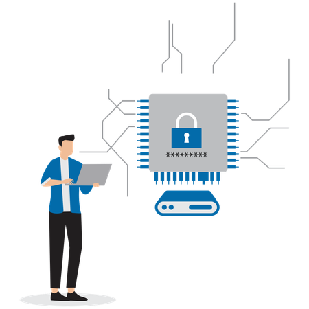 Man working on Network security  Illustration