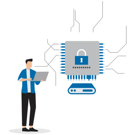 Man working on Network security  Illustration