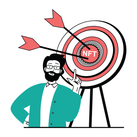 Man working on NFT target  Illustration