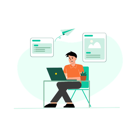 Man working on office desk  Illustration
