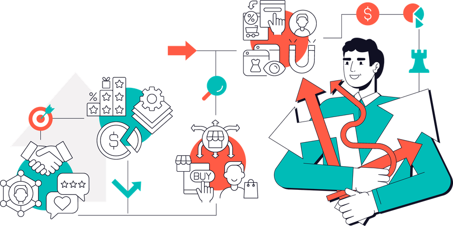 Man working on Omnichannel strategy  Illustration