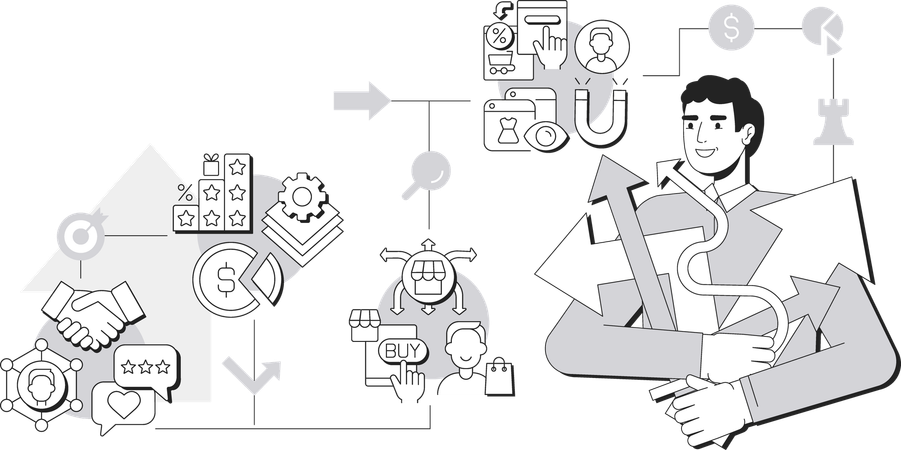 Man working on Omnichannel strategy  Illustration