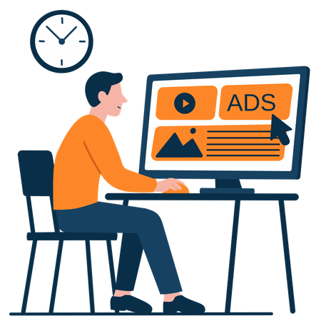 Man working on online ads  Illustration