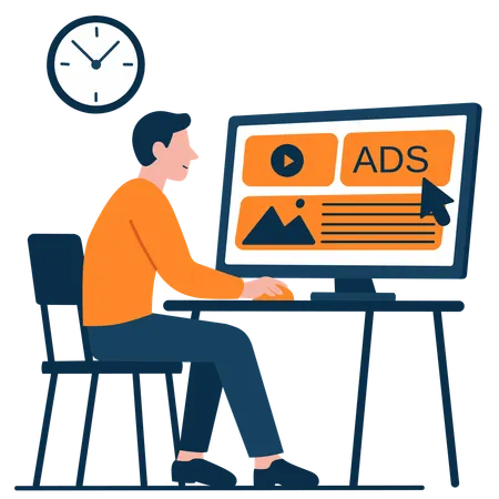 Man working on online ads  Illustration