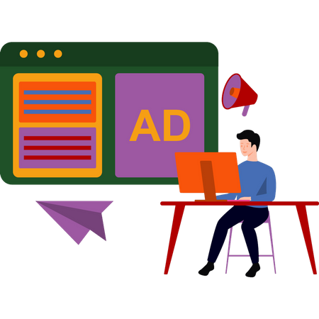 Man working on online advertising  Illustration