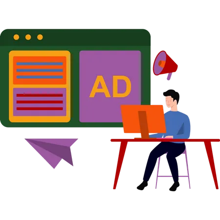 Man working on online advertising  Illustration