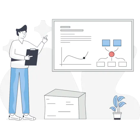 Man working on online assessment  Illustration