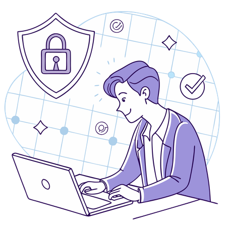 Man working on online banking security  Illustration
