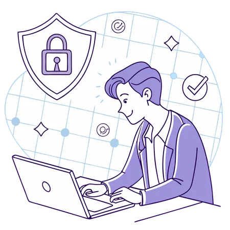 Man working on online banking security  Illustration