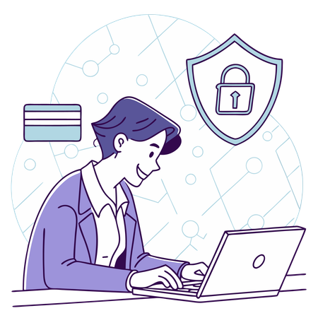 Man working on online banking security  Illustration