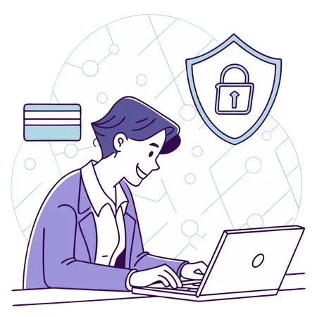 Man working on online banking security  Illustration