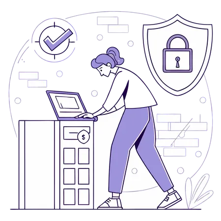 Man working on online banking security  Illustration