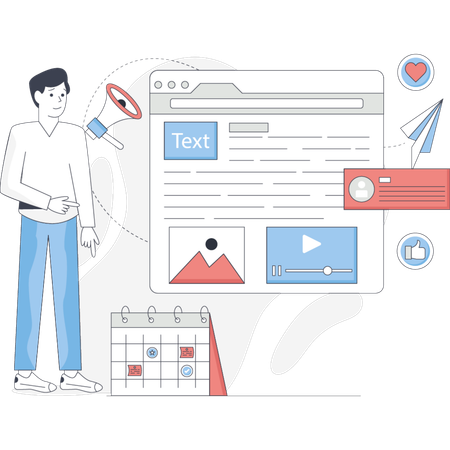 Man working on online blog writing  Illustration