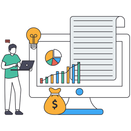 Man working on Online Growth Chart  Illustration