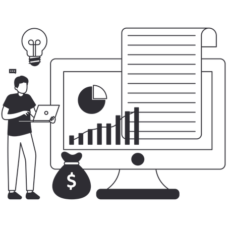 Man working on Online Growth Chart  Illustration