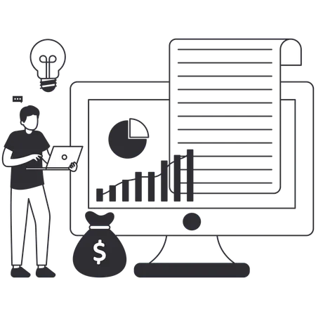 Man working on Online Growth Chart  Illustration