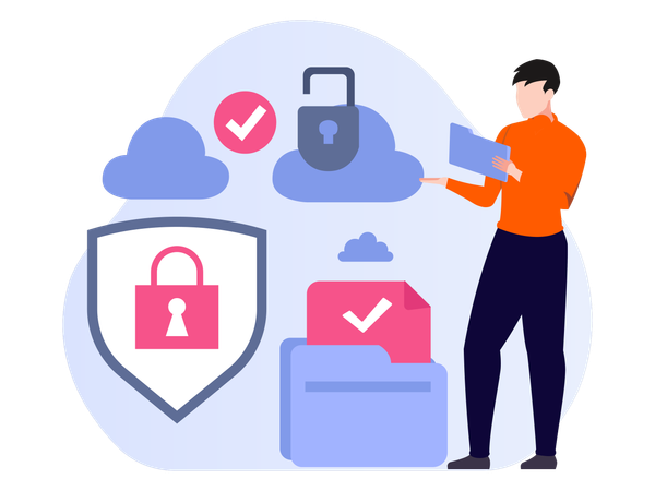 Man working on online Security  Illustration