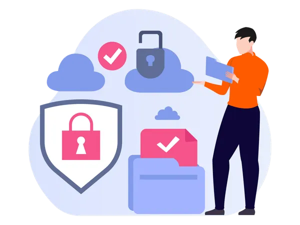 Man working on online Security  Illustration
