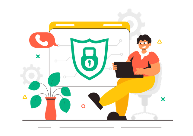 Man working on online security  Illustration