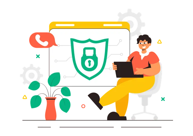 Man working on online security  Illustration