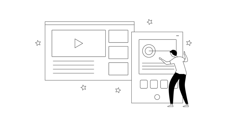 Man working on online video  イラスト