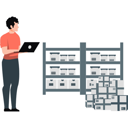 Man working on packages rack  Illustration