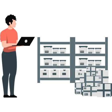 Man working on packages rack  Illustration