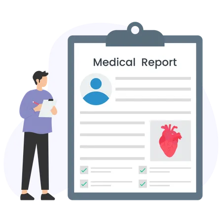 Man working on patient medical report  Illustration