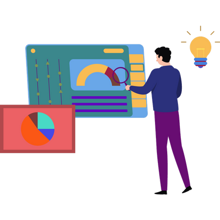 Man working on performance chart  Illustration