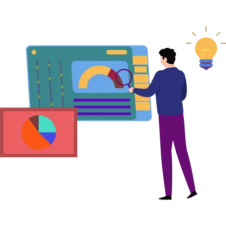 Man working on performance chart  Illustration