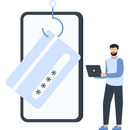 Man working on phishing scam  Illustration