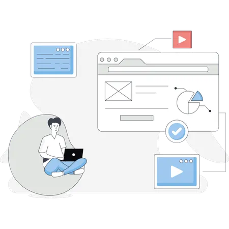 Man  working on pie chart  Illustration