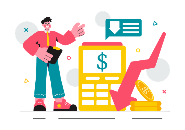 Man working on price minimisation  Illustration