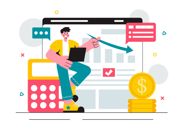 Man working on price minimisation  Illustration