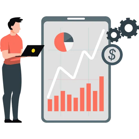 Man working on profit graph development  Illustration