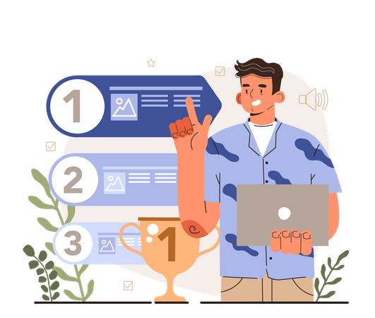 Man working on profitable content Illustration