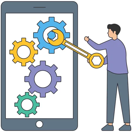 Man working on Project Processed  Illustration