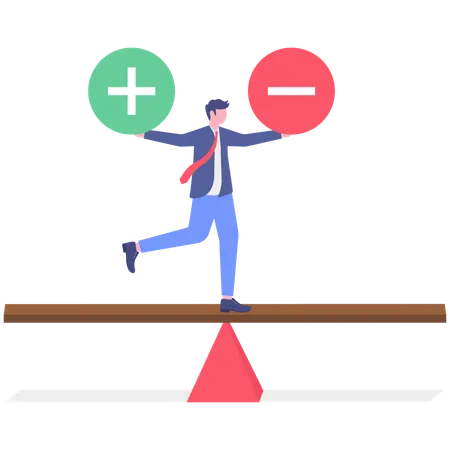 Man working on pros and cons analysis  Illustration