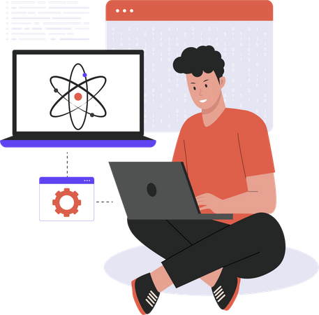 Man working on Quantum computing  Illustration