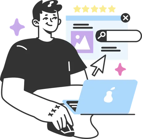 Man working on rating five stars  Illustration
