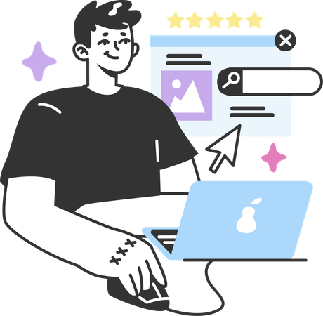 Man working on rating five stars  Illustration