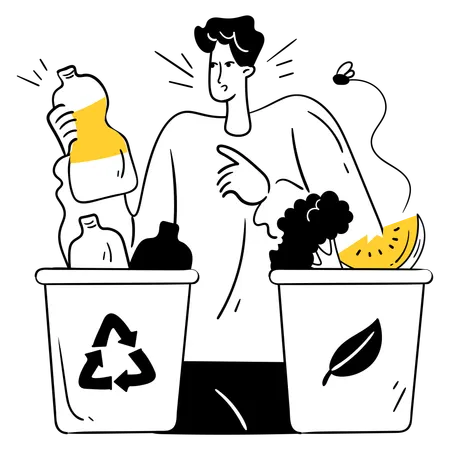 Man working on Recycling Bin Sorting  Illustration