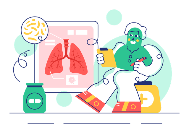 Man working on Respiratory Infection  Illustration