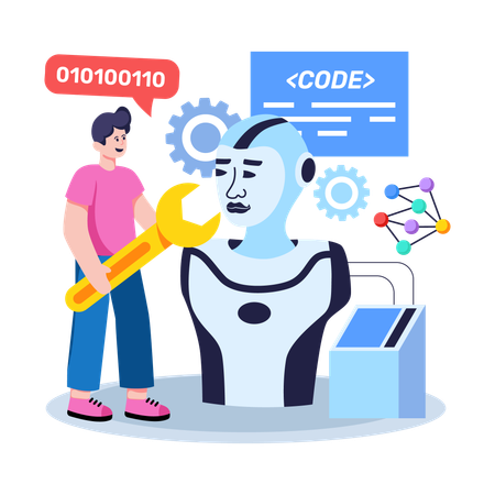 Man working on Robot Configuration  Illustration