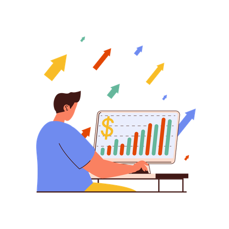 Man working on sale performance chart  Illustration