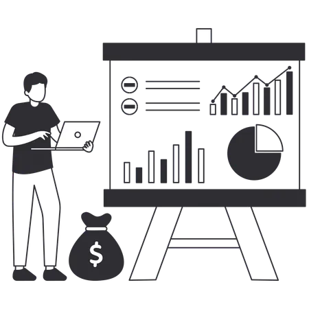 Man working on Sales Forecasting  Illustration