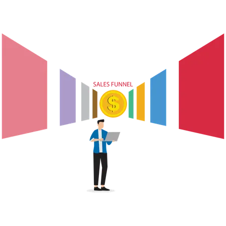 Man working on Sales Funnel Diagram  Illustration